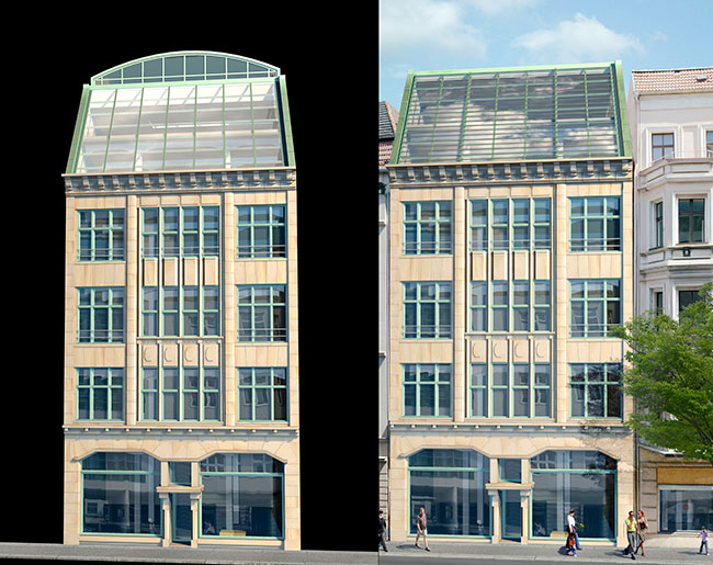 Computervisualisierung eines Geschäftshauses in der berliner Münzstraße.